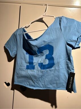 White Fox Whenever You're Ready Off Shoulder Relaxed Tee Blue